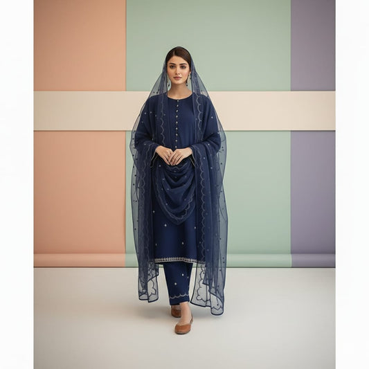 Dyot, unstitched 3 piece embroidered summer suit-RM123