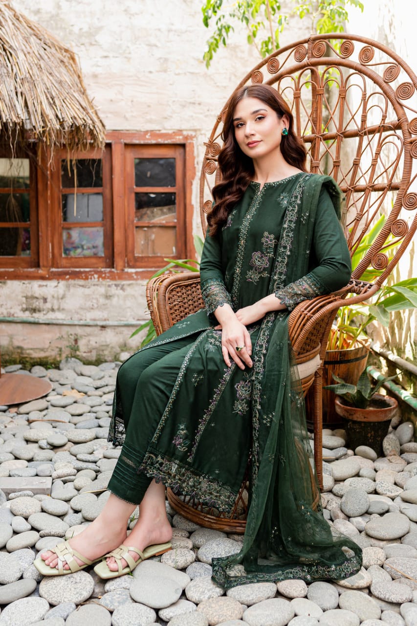 Unstitched 3 piece embroidered summer suit-RM117