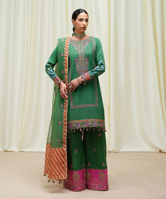Unstitched 3 piece embroidered summer suit-RM120