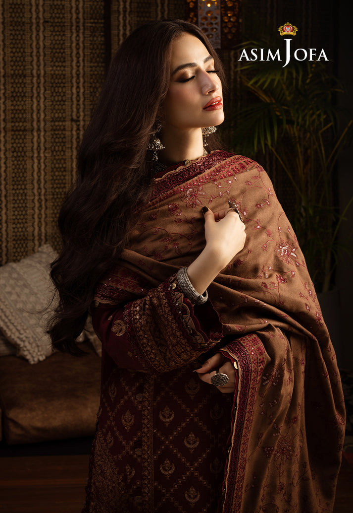 Asim Jofa | (Maroon)3PC Embroidered Summer Suit -RM103