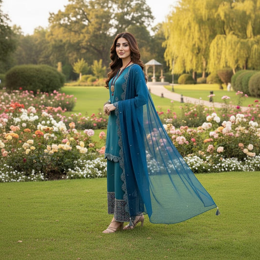 Nishat, unstitched 3 piece lawn embroidered suit-RM135