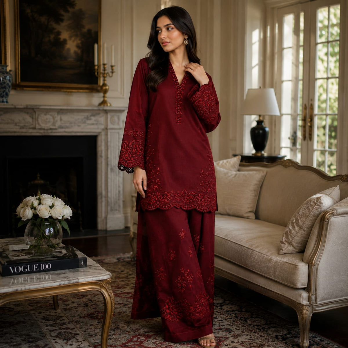 Unstitched 2 Piece Embroidered Summer Lawn suit-RM108