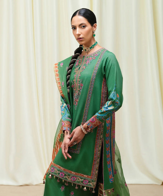 Unstitched 3 piece embroidered summer suit-RM120