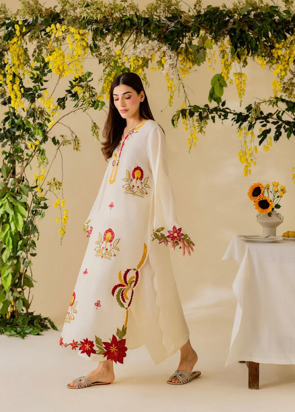NISA | (White) UNSTITCHED 3 PIECE EMBROIDERED SUMMER SUIT-RM148
