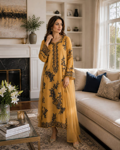 unstitched 3 piece embroidered summer suit-Nisa-RM121