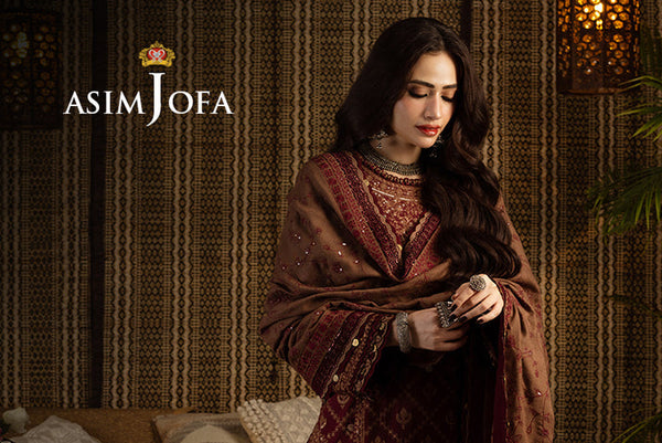 Asim Jofa | (Maroon)3PC Embroidered Summer Suit -RM103