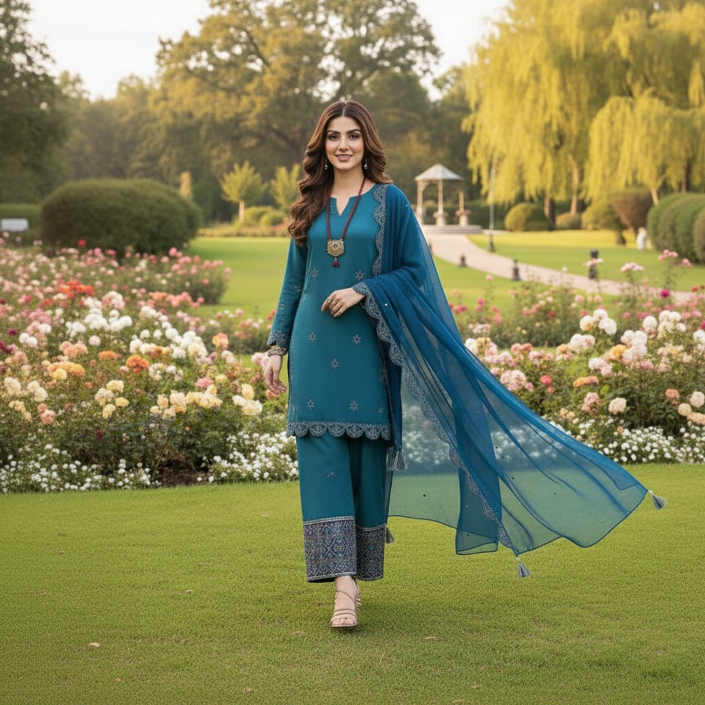 Nishat, unstitched 3 piece lawn embroidered suit-RM135