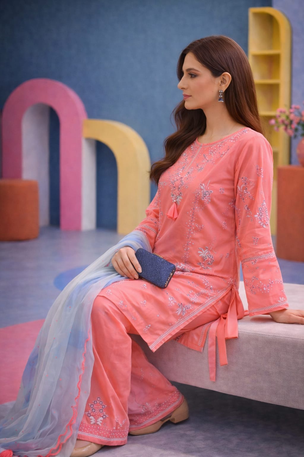 Nisa, unstitched 3 piece embroidered summer suit-RM127