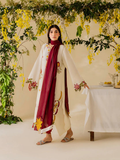 NISA | (White) UNSTITCHED 3 PIECE EMBROIDERED SUMMER SUIT-RM148