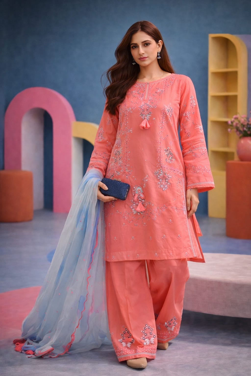 Nisa, unstitched 3 piece embroidered summer suit-RM127