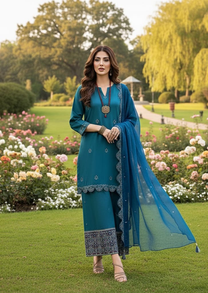 Nishat, unstitched 3 piece lawn embroidered suit-RM135