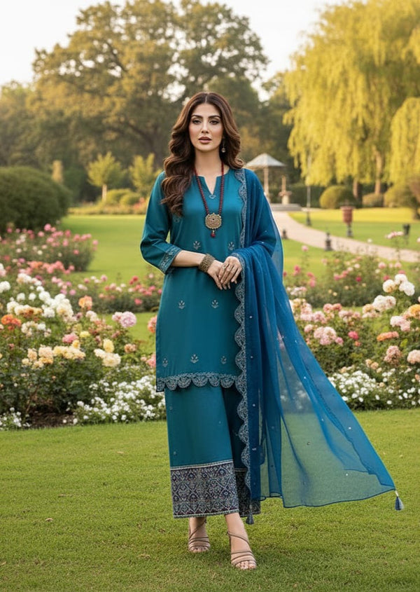 Nishat, unstitched 3 piece lawn embroidered suit-RM135