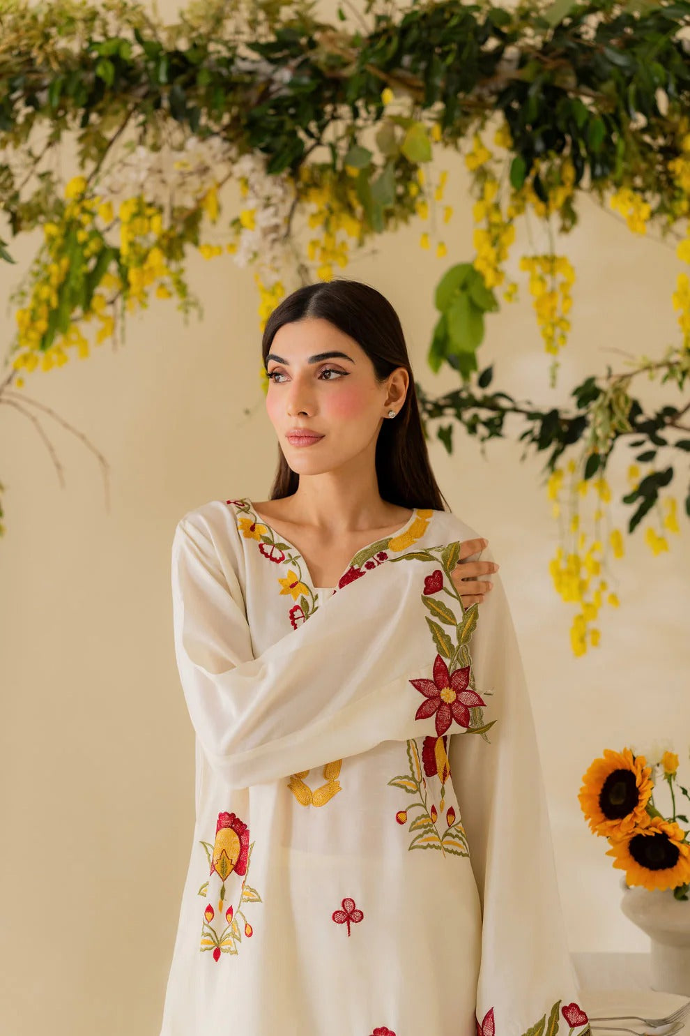 NISA | (White) UNSTITCHED 3 PIECE EMBROIDERED SUMMER SUIT-RM148