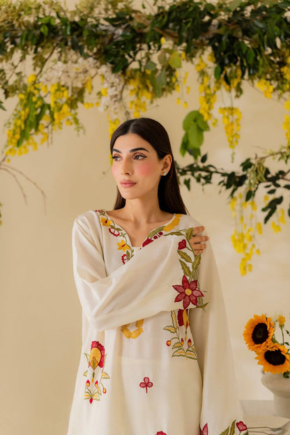 NISA | (White) UNSTITCHED 3 PIECE EMBROIDERED SUMMER SUIT-RM148