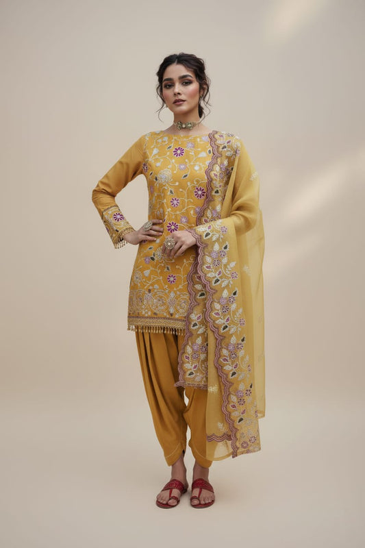 Cross stitch, unstitched 3 piece embroidered summer suit-RM124