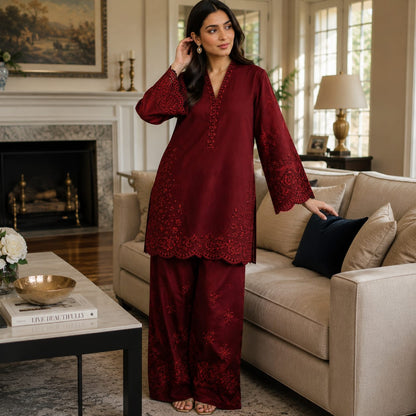 Unstitched 2 Piece Embroidered Summer Lawn suit-RM108