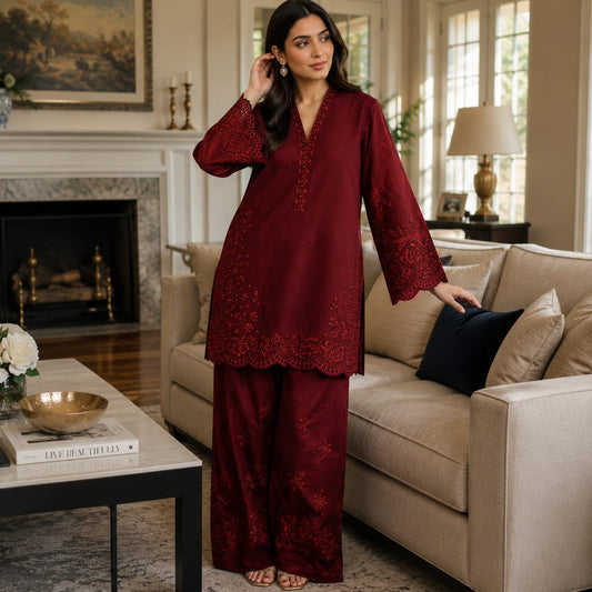 Unstitched 2 Piece Embroidered Summer Lawn suit-RM108