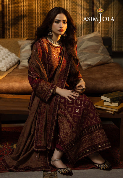 Asim Jofa | (Maroon)3PC Embroidered Summer Suit -RM103
