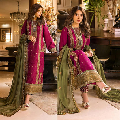 Asim Jofa, unstitched 3 piece embroidered summer suit-RM132