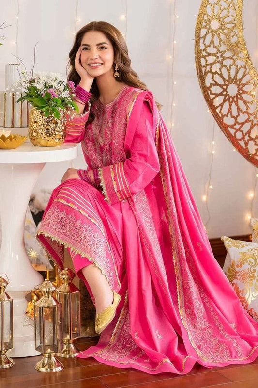 Summer Pink - Unstitched 3 Piece Embroidered Lawn Dress-RM111