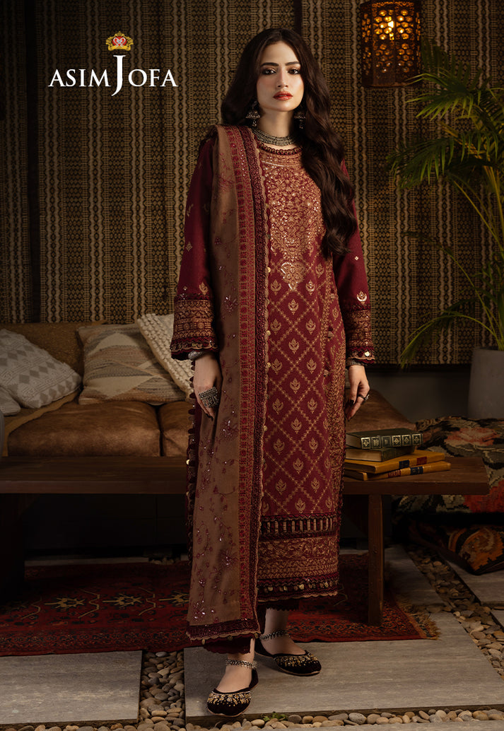 Asim Jofa | (Maroon)3PC Embroidered Summer Suit -RM103