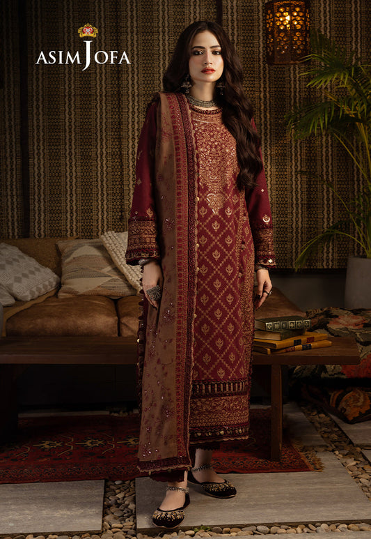 Asim Jofa | (Maroon)3PC Embroidered Summer Suit -RM103