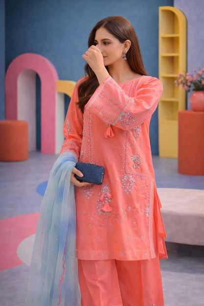 Nisa, unstitched 3 piece embroidered summer suit-RM127