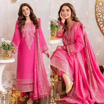Summer Pink - Unstitched 3 Piece Embroidered Lawn Dress-RM111