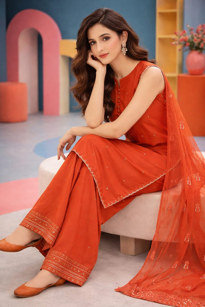 Dyot, Unstitched 3 piece embroidered summer suit-RM114
