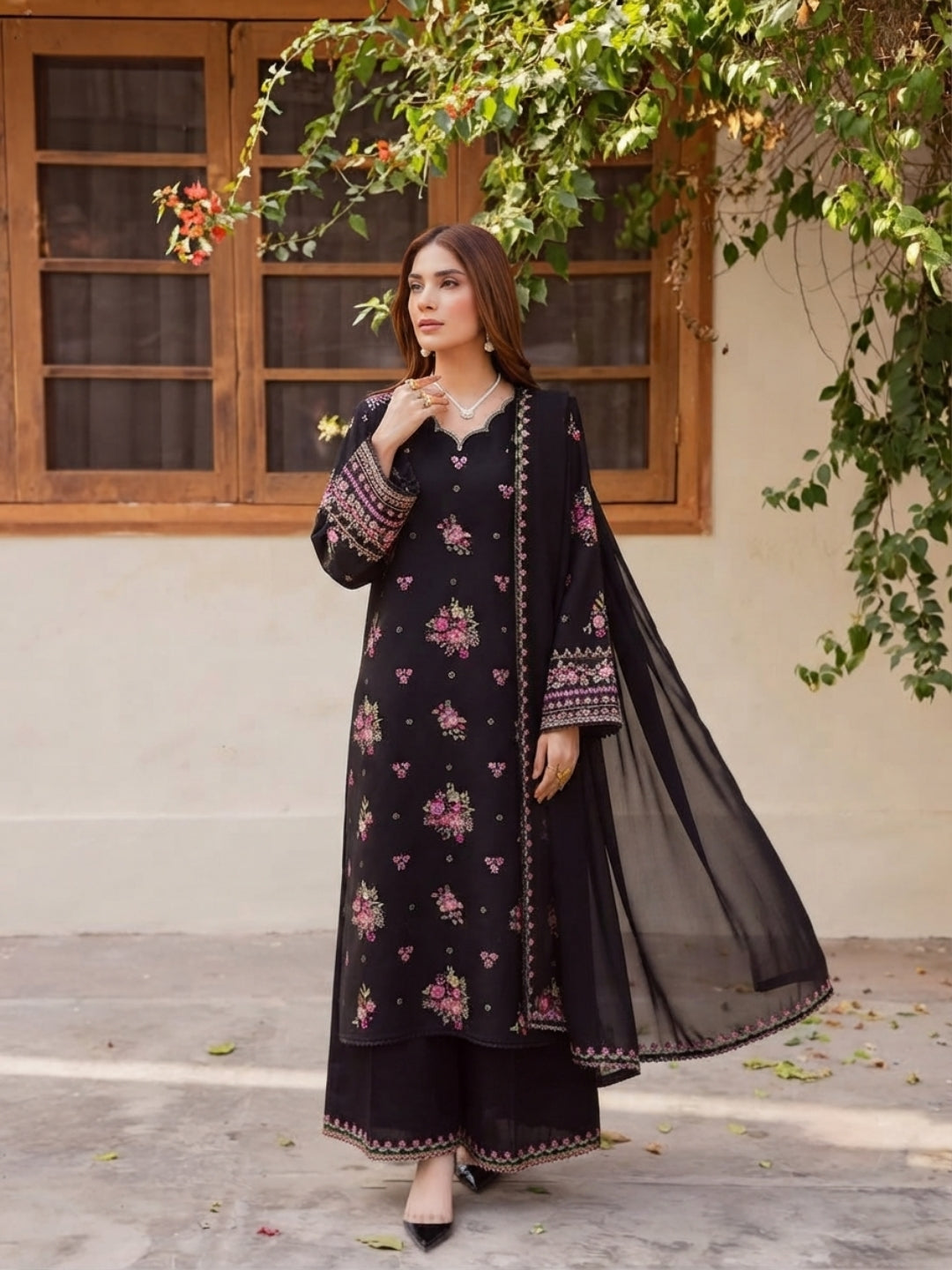 Nisa hit code, unstitched 3 piece summer embroidered suit-RM131