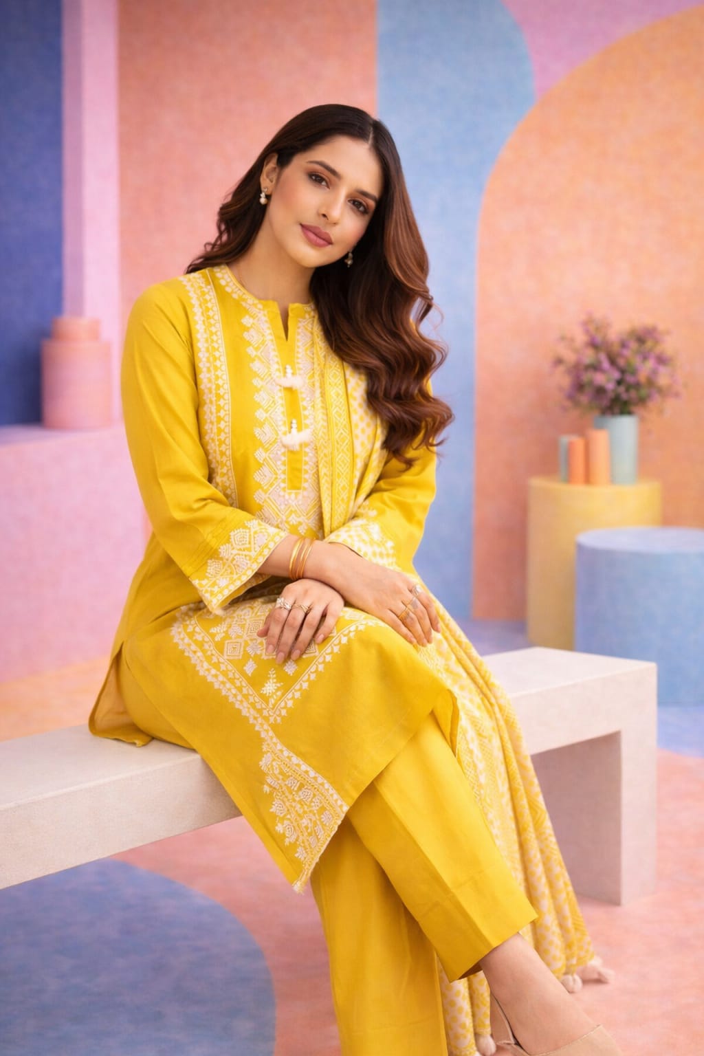 SAPPHIRE | 3PC EMBROIDERED SUMMER SUIT-RM143
