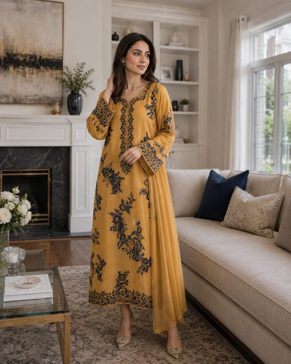 unstitched 3 piece embroidered summer suit-Nisa-RM121