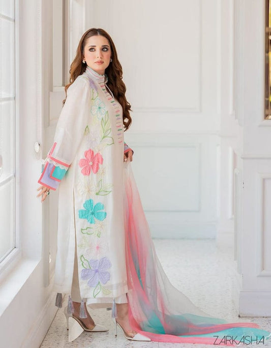 Zarkash, unstitched 3 piece embroidered summer suit-RM134