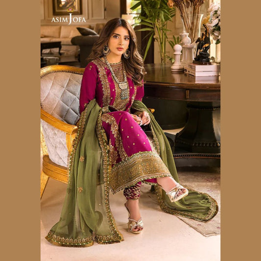 Asim Jofa, unstitched 3 piece embroidered summer suit-RM132