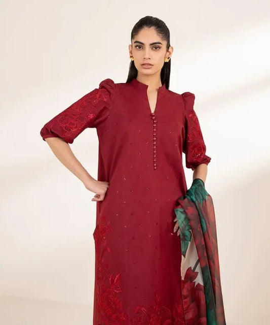 Unstitched 3 Piece Embroidered Lawn Suit-RM106