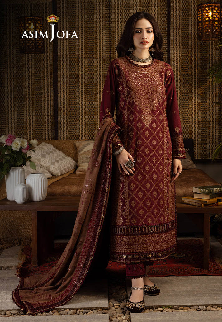 Asim Jofa | (Maroon)3PC Embroidered Summer Suit -RM103