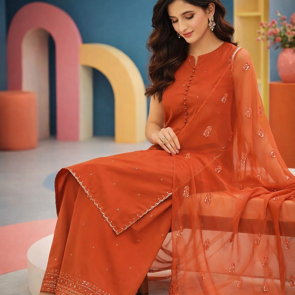 Dyot, Unstitched 3 piece embroidered summer suit-RM114