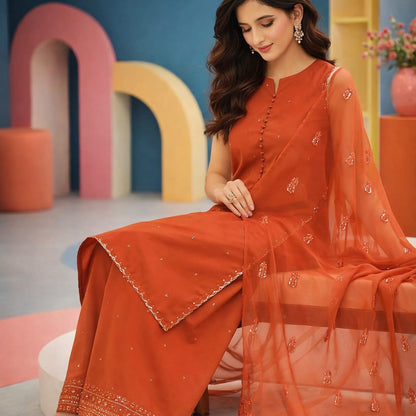 Dyot, Unstitched 3 piece embroidered summer suit-RM114